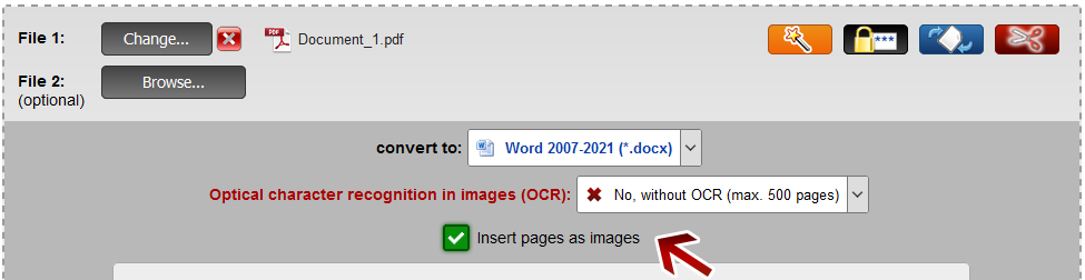 Online2PDF インターフェース